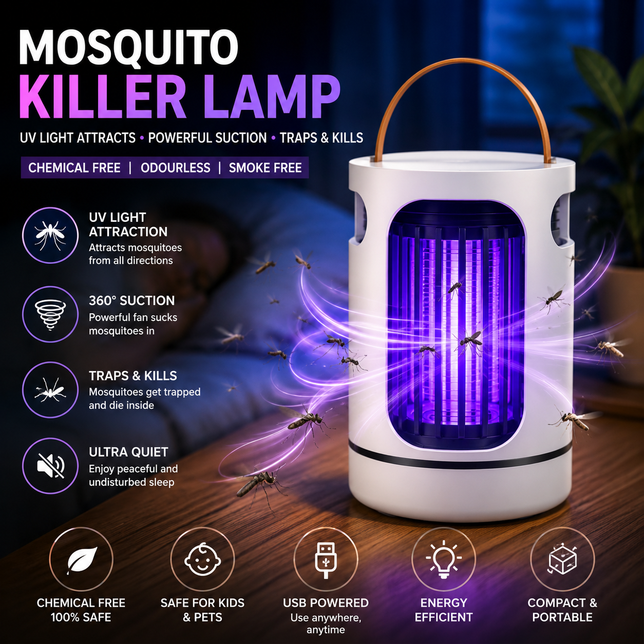 ⚡ 50% OFF Today – Portable Mosquito Killer Lamp